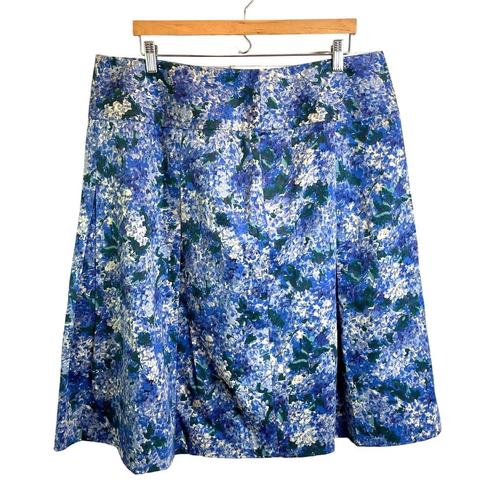 NWT Talbots Women's Sz 16W Blue Floral Skirt Cotton Lined Plus